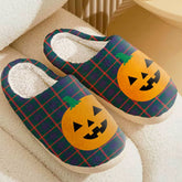 Clan Agnew Modern Tartan Halloween Pumpkin Slippers, Fluffy Spooky Slippers HK75 Agnew Modern Tartan Tartan Halloween